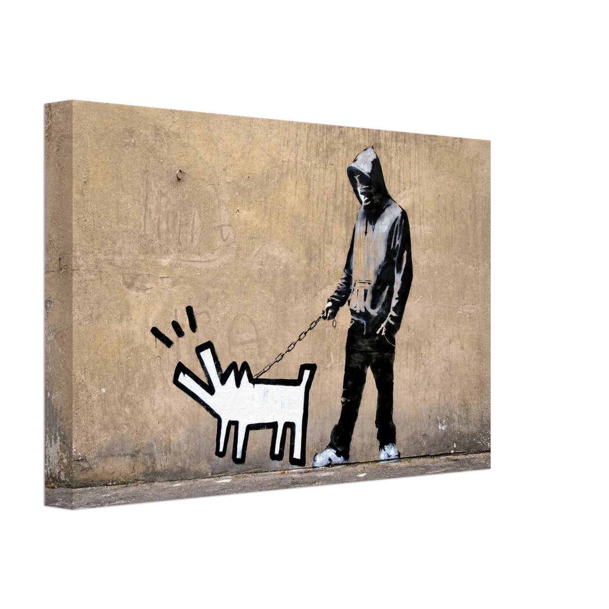 Three-quarter view of Banksy Choose Your Weapon canvas print showing the artwork and stretched canvas edges.