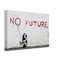 No Future canvas print showing the original wall texture, black child silhouette and prominent red message