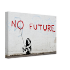No Future canvas print showing the original wall texture, black child silhouette and prominent red message