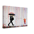 Umbrella Man graffiti canvas featuring a black silhouette beneath a painted umbrella