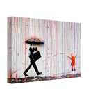Umbrella Man graffiti canvas featuring a black silhouette beneath a painted umbrella